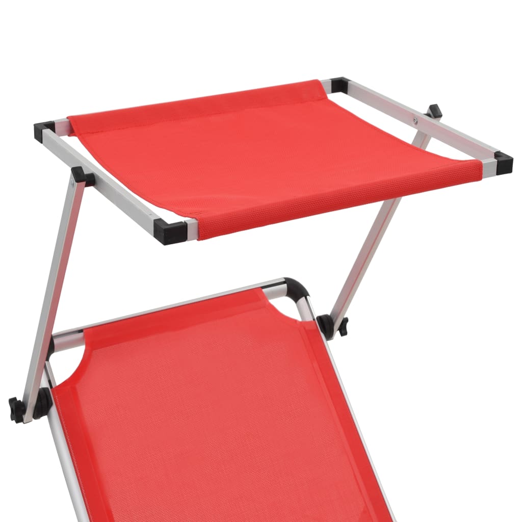 Chaise longue pliable avec auvent Aluminium et textilène Rouge
