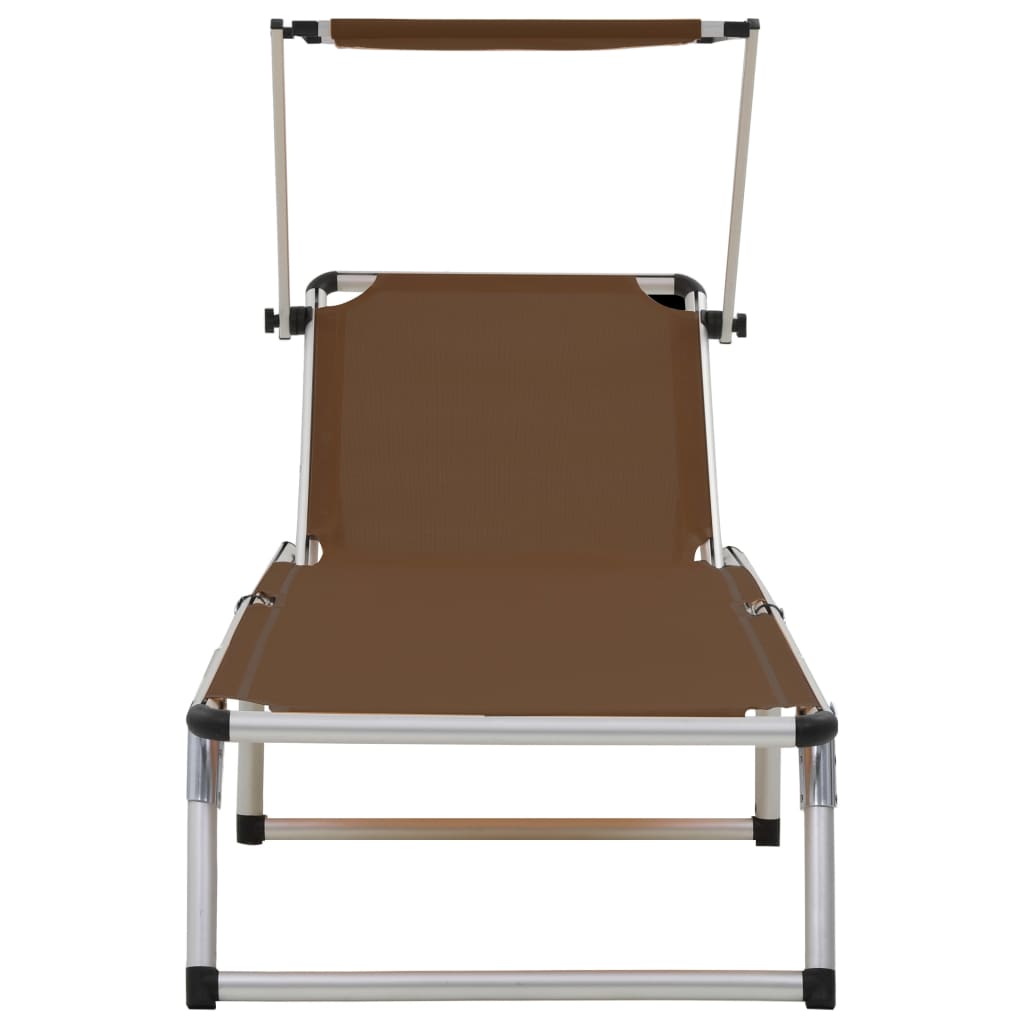 Chaise longue pliable avec auvent Aluminium et textilène Marron
