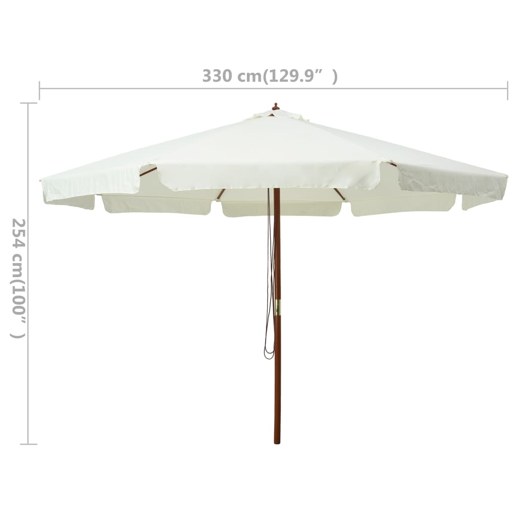 Parasol avec mât en bois 330 cm Blanc sable
