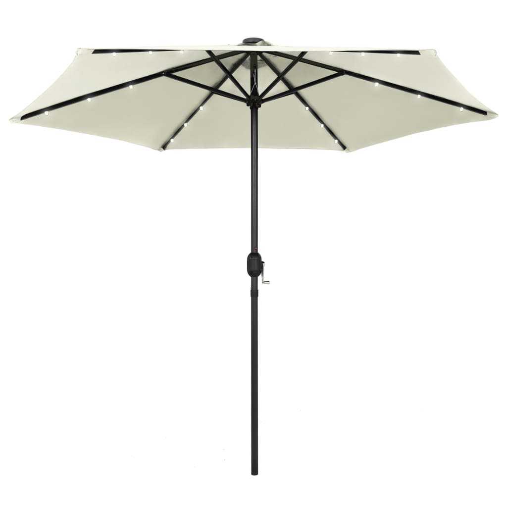 Parasol avec LED et mât en aluminium 270 cm Blanc sable
