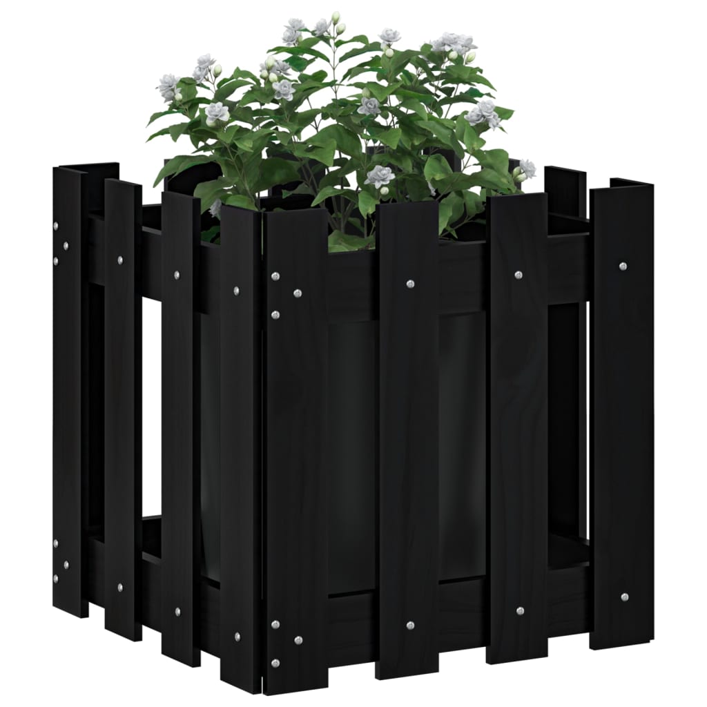 Jardinière avec design de clôture noir 40x40x40 cm pin massif