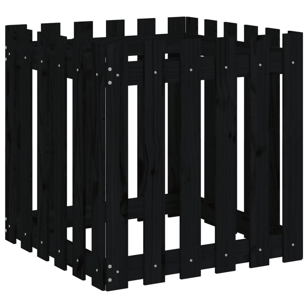 Jardinière avec design de clôture noir 60x60x60 cm pin massif