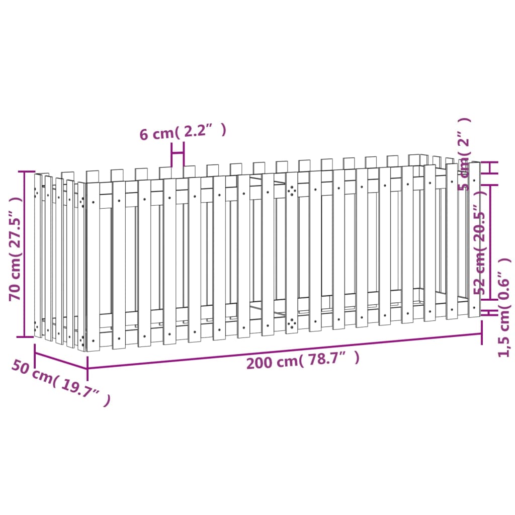 Lit surélevé de jardin design de clôture 200x50x70cm pin massif