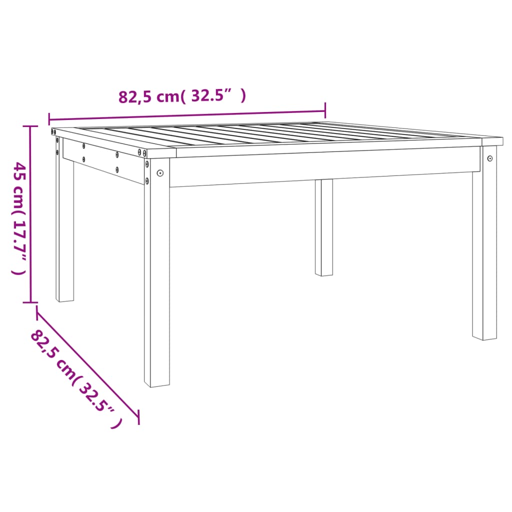 Table de jardin gris 82,5x82,5x45 cm bois massif de pin
