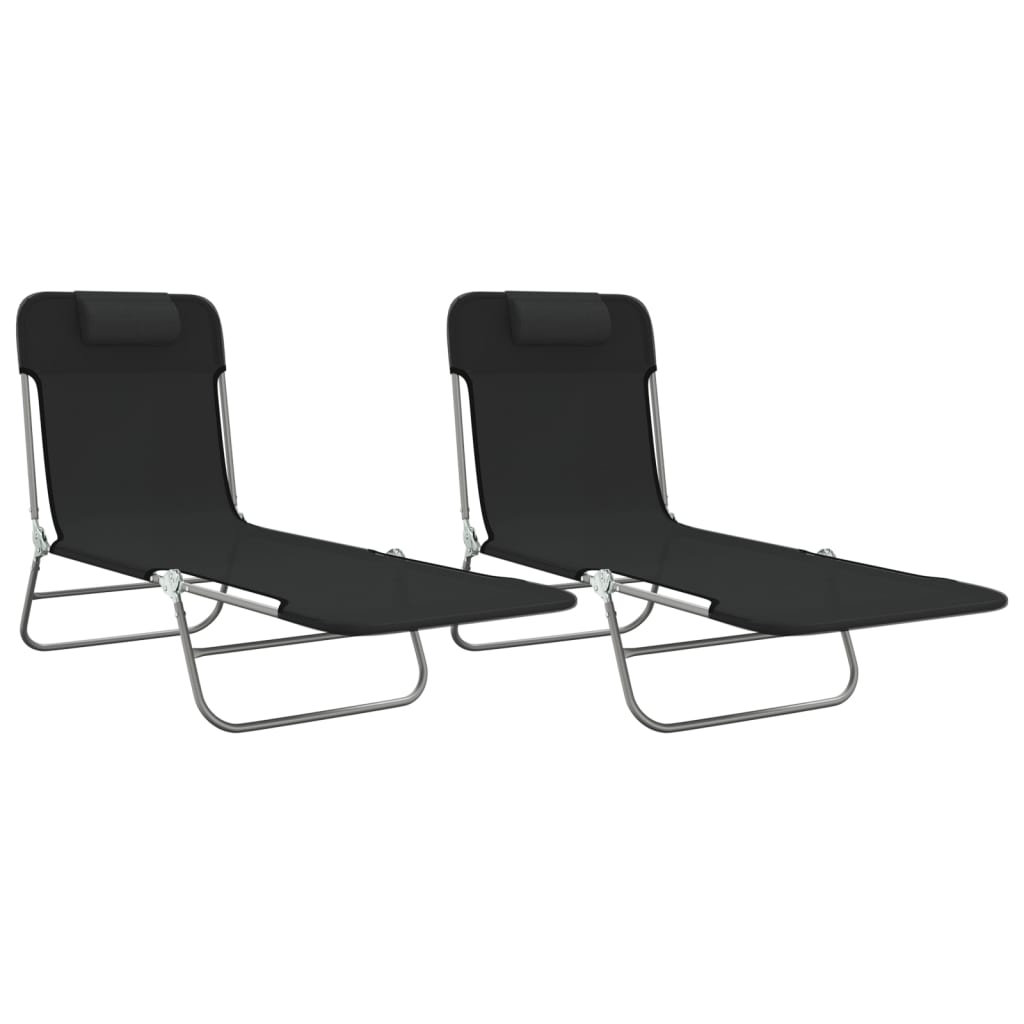 Chaises longues pliables 2 pcs noir textilène et acier