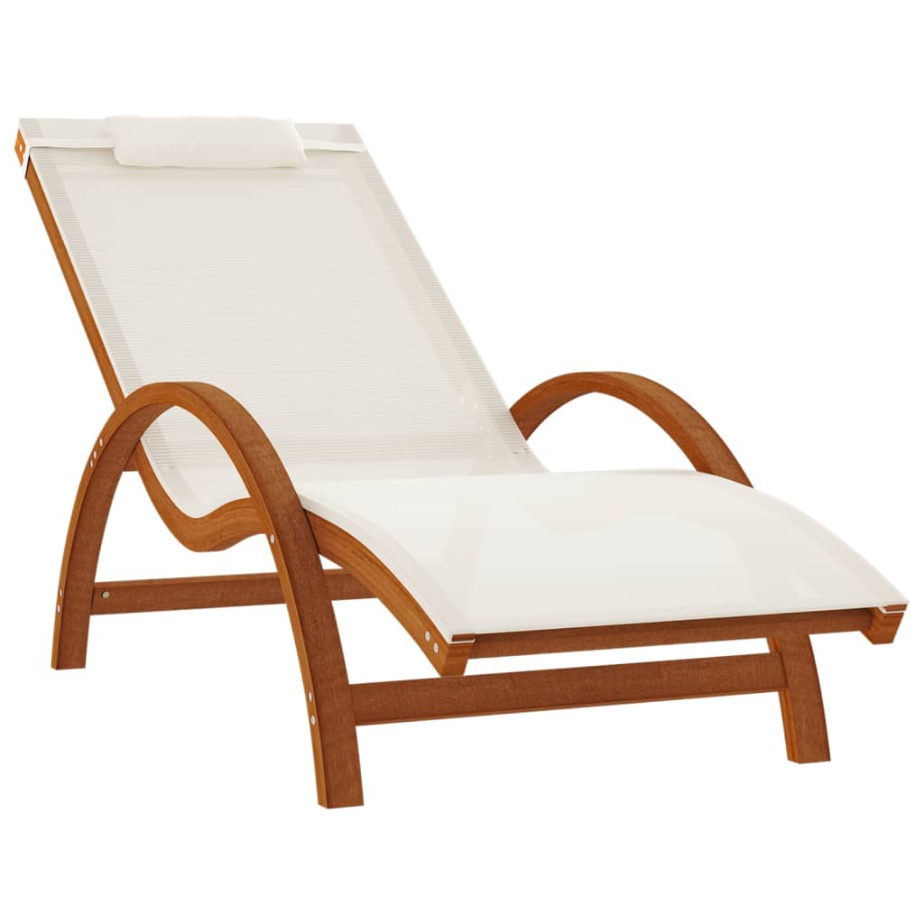 Chaise longue avec coussin blanc textilène/bois massif peuplier