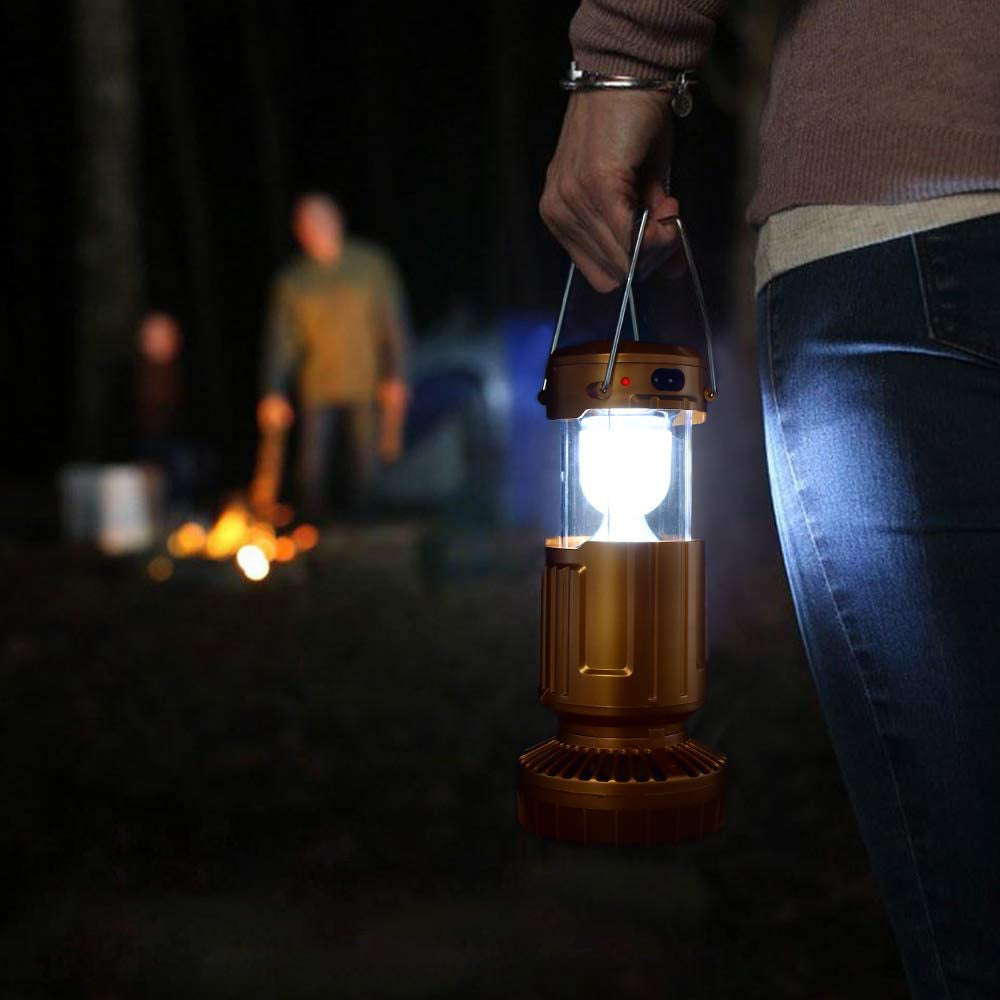 Lampe LED et ventilateur de camping portable et rechargeable solaire