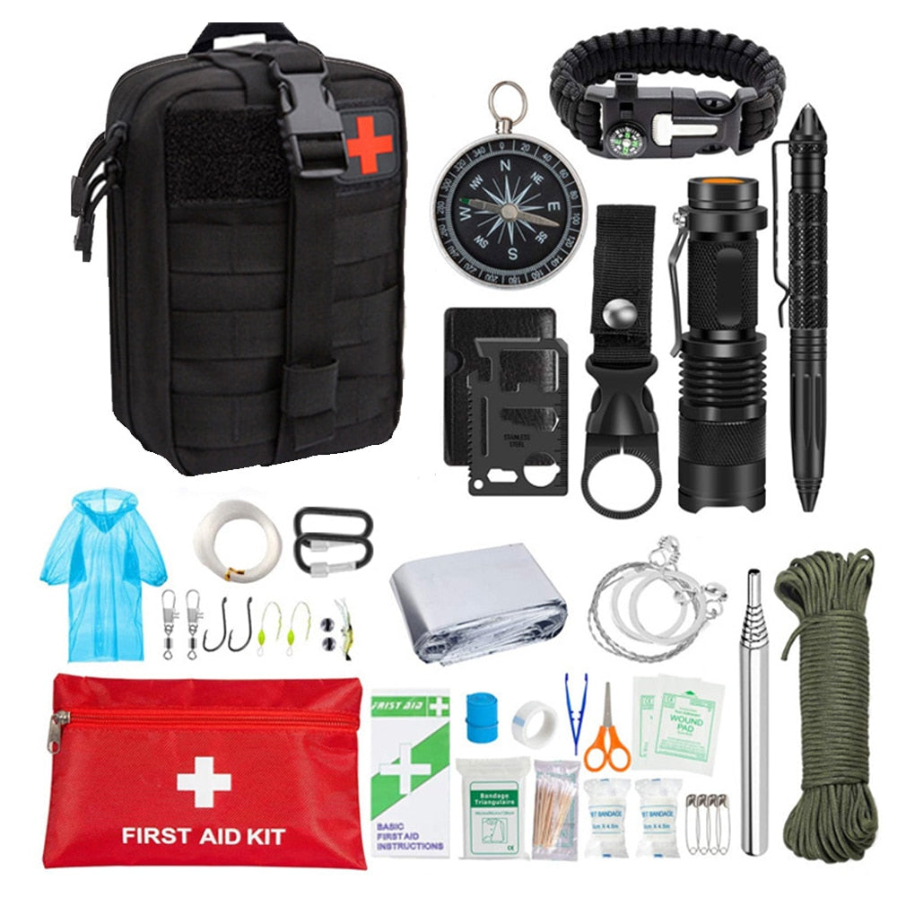 Kit complet de Survie 38 en 1 "The General", équipement de survie, matériel de survie, kit de survie, kit de secours