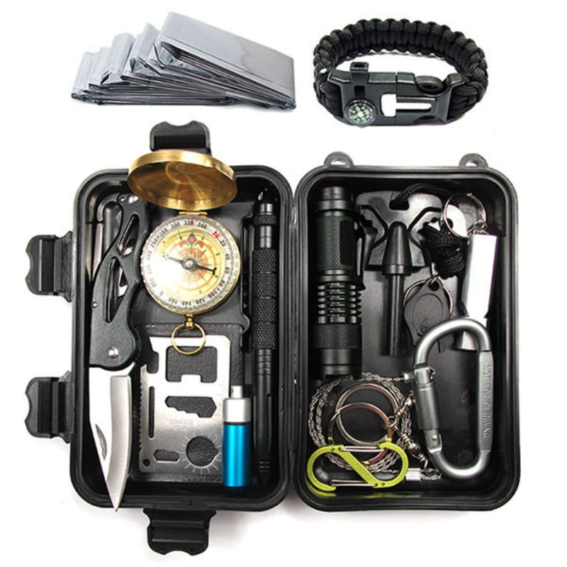 Kit de survie multi-outils BOX SURVIVAL TOOLS, équipement survie, matériel survie, stage de survie, basic survie
